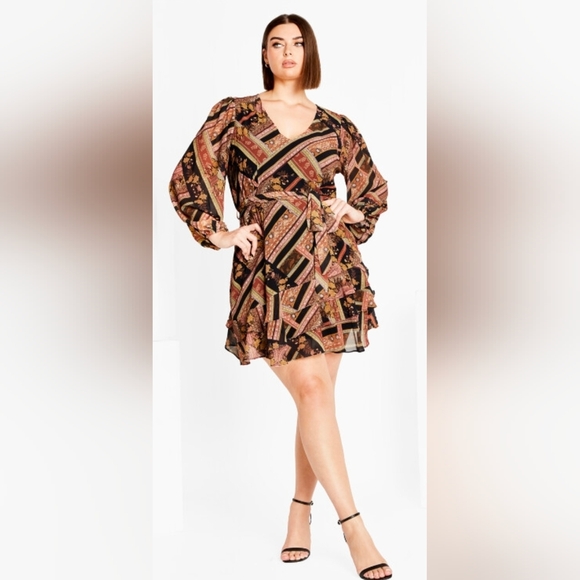 City Chic Dresses & Skirts - City Chic Black Multi-Patterned Long Sleeve Mini Dress